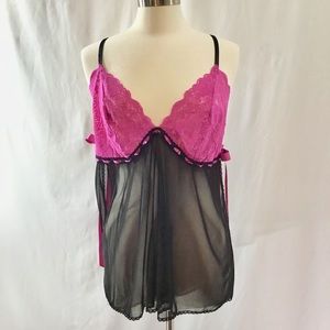 Cacique sheer mesh and lace chemise